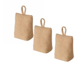 Boltze Deurstopper zak - 3x - 1 kg - licht bruin - pluche/teddy stof - 20 x 10 cm
