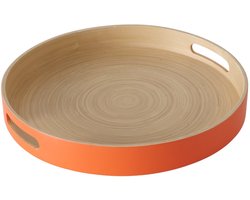 Boltze Dienblad/serveerblad Bambo - oranje - rond - bamboe - met handvaten