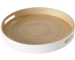 Boltze Dienblad/serveerblad Bambo - wit- rond - bamboe - met handvaten