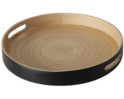 Boltze Dienblad/serveerblad Bambo - zwart- rond - bamboe - met handvaten