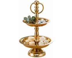 Boltze Etagere 2 laags - metallic goud - rvs - 11 x 17 cm - Hightea - kleine serveerschaal - voor koekjes - bonbons - chocoloade
