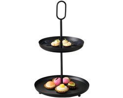 Boltze Etagere 2-laags - zwart - RVS - H34 cm - Hightea/tapas/koekjes/taartjes serveerschaal