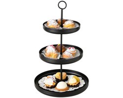 Boltze- Etagere - 3-laags - zwart - Metaal - H32 cm - Hightea/tapas/koekjes/taartjes serveerschaal
