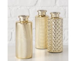 Boltze Home Gouden Vaasjes Set van 3 - Glazen Bloemenvaasjes - Decoratieve Mini Vazen - H13 cm - Voor Verse & Droogbloemen - Modern Interieur