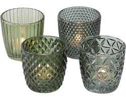 Boltze Home – Set van 4 Groene Waxinelichthouders van Glas – Ø8 cm