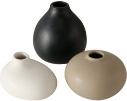 Boltze Home Vaas Darleen (set van 3) - Japanse vaas - aardewerk Ø10xh11cm - wit crème zwart