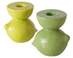 Boltze - Kaarsenhouder - Kandelaar - Limoen - Citroen - Set van 2 - Keramiek - 10cm hoog