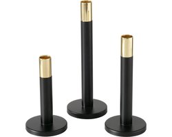 Boltze - Kaarsenhouders - Set/3 - Kandelaars - Zwart - Goud - Metaal - Mats - 16,20,25cm hoog