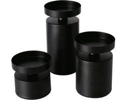 Boltze - Kaarsenhouders - Set/3 - Kandelaars - Zwart - Voor Stompkaars - Metaal - 7,11,15.5cm hoog