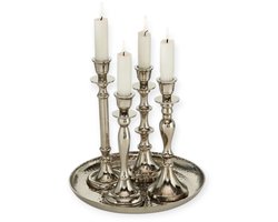 Boltze - Kandelaar - Kaarsenhouder - Met Plateau - Set van 5 items - Zilver - Zeus -