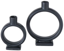 Boltze - Kandelaar - Kaarsenhouder - Set van 2 - Valongo - Zwart - Keramiek - 14 & 19 cm
