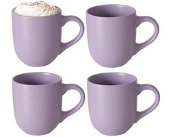 Boltze Koffiemokken Paris - 4x stuks - Keramiek - pastel lila paars - 300 ml - 8 x 10 cm