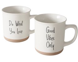 Boltze - Mokken - Bekers - Set van 2 - Keramiek - Do what you love / good vibes only.