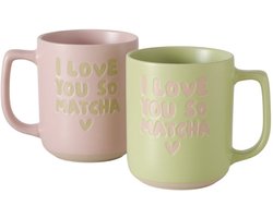 Boltze - Mokken - Bekers - Set van 2 - Keramiek - Matcha - Groen & Lichtroze - 330 ml