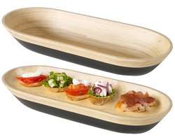 Boltze Serveerschaal Bambo - 2x - 40 x 15 cm - zwart - bamboe - broodmand/schaal