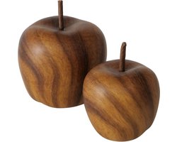 Boltze – Set van 2 Appels – Keramiek - Houtlook – 14 & 11 cm – Woondecoratie
