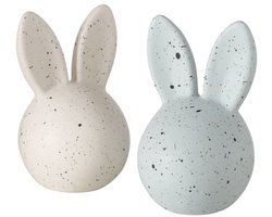 Boltze - Set van 2 - Beeldjes - Paashaas - Hoofdjes - Pasen - Keramiek - Creme en lichtblauw - 4x5x7.70cm