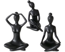Boltze - Set/3 - Beelden - Sculpturen - Figuren - Yoga - Vrouw - Hoogte 10 cm - Zwart