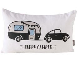 Boltze - Sierkussen - Happy Camper - 50x30 cm - Katoen - Afneembare Hoes met Rits - Camping/Caravan Print