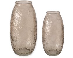 Boltze - Vaas - Bloemenvaas - Set van 2 - Glas - Beige Bruin - 20 en 24cm hoog