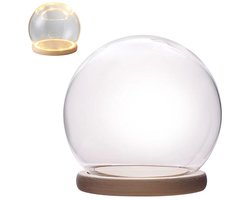 Bolvormige vitrine, Kleine vitrine voor beeldjes, Ronde glazen vitrine, decoratieve glazen vitrine met verlichting, voor botanische souvenirs en verzamelobjecten (15cm)
