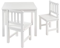 Bomi Amy Kindertafel met 2 Stoeltjes Hout FSC Wit - Massief Grenenhout - Kindertafel en Stoeltjes - Speeltafel - Tekentafel - 3 t/m 6 Jaar