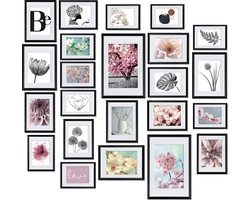 bomoe Blossom – Fotolijst Collage – Set van 24 Fotolijstje 10x 10,5x15cm / 8x 13x18cm / 4x 15x20cm / 2x 20x30 – Kunststof Zwart