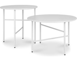 bomoe Finn Set van 2 Ronde Bijzettafels Metaal Wit Krasbestendig Tafelblad 44cm & 53cm Stabiel, Lichtgewicht Salontafel voor Binnen & Buiten
