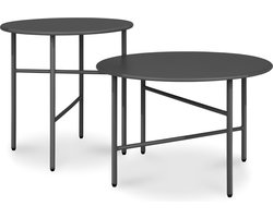 bomoe Finn – Set van 2 Ronde Bijzettafels Metaal Zwart – Krasbestendig Tafelblad Ø 44cm & Ø53cm – Stabiel, Lichtgewicht Salontafel voor Binnen & Buiten