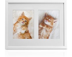 bomoe fotolijst collage - fotokader collage voor 2 foto's 13x18cm - wit fotolijst hout kunststof glas & passe-partout voor fotocollageen - Galeria