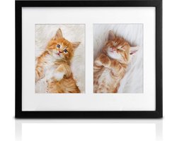 bomoe fotolijst collage - fotokader collage voor 2 foto's 9x13cm - zwart fotolijst hout kunststof glas & passe-partout voor fotocollageen - Galeria