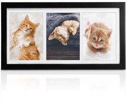 bomoe fotolijst collage - fotokader collage voor 3 foto's 13x18cm - zwart fotolijst hout kunststof glas & passe-partout voor fotocollageen - Galeria