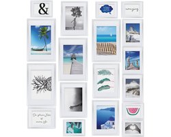 bomoe fotolijst set van 18 fotolijsten - fotocollagelijsten voor fotowand - fotolijstje van kunststof - fotocollage lijsten in verschillende maten wit - Paradise
