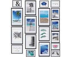 bomoe fotolijst set van 18 fotolijsten - fotocollagelijsten voor fotowand - fotolijstje van kunststof - fotocollage lijsten in verschillende maten zwart - Paradise
