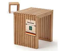 bomoe Houten Kruk 45x33x43 cm Eiken Massief FSC® Houten Kruk met Latten Design voor Hal Badkamer Keuken Zitkruk Compact Stabiel – Eichberg