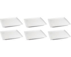 BonBistro Dinerbord Yong Squito Vierkant - Tafelbord - Porselein Wit - Vaatwasserbestendig - 26 x 26 cm - 6 Stuks
