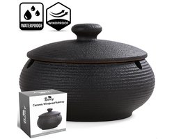 Boncy® Premium Asbak met Deksel - Keramiek Zen - Zwart Asbakken voor Buiten en Binnen - Asbak Auto - Terras Grote Stormasbak Weersbestendig