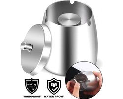 Boncy® Premium Asbak met Deksel - Zilver RVS - Asbakken voor Buiten en Binnen - Asbak Auto - Terras Grote Stormasbak Weersbestendig