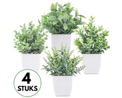 Boncy® Premium Kunstplant in pot - 4 Stuks Kunstplanten - Nep planten voor Binnen en Buiten - Kamer Decoratie - Nepplanten Eucalyptus Kunst plant Boompje - Kunstbloemen