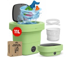 Boncy® Premium Mini Wasmachine met centrifuge - 11L Groen - Compacte Opvouwbare Miniwasmachine - Kleine Wasmachine Opvouwbaar - Ideaal voor Camping Apartement Kamer of Reizen - 4 kg +