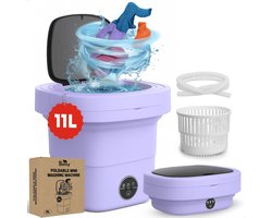 Boncy® Premium Mini Wasmachine met centrifuge - 11L Paars - Compacte Opvouwbare Miniwasmachine - Kleine Wasmachine Opvouwbaar - Ideaal voor Camping Apartement Kamer of Reizen - 4 kg +
