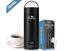 Boncy® Premium Mini Waterkoker met Temperatuurregeling - 380ml met Thermometer en Warmhoudfunctie - Kleine RVS Reiswaterkoker Zwart - Reis Waterkokers voor Camping Hotel Senioren - Klein Draagbare Travel Water Koker Grijs Temperatuur keuze - 0,5 L