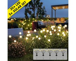 Boncy® Solar Tuinverlichting op Zonne Energie - Verbeterde Versie 5-Pack Waterdicht 30 LED Vuurvliegjes - Buiten Staand Prikspots Sfeerverlichting Buitenverlichting op Zonneenergie