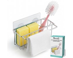 Boncy® Vaatdoekhouder RVS - Aanrecht Organiser - Gootsteen Organizer - Spons & Vaatdoek houder - Sponshouder Rek - Gootsteenorganisers Aanrechtorganizer Aanrechtbakje