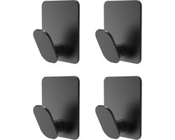 Bondoo Handoekhaakjes - 4 stuks - 6 kg draagkracht - Zelfklevend - RVS - Handoek haakjes - Wandhaakjes - Ophanghaakjes - Plakhaakjes - Zwart