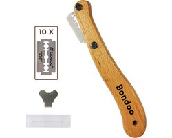 Bondoo Premium Deegmes en 10 messen broodmes/lame met beschermhoes - rechte lijnen - deegmesje - Hout