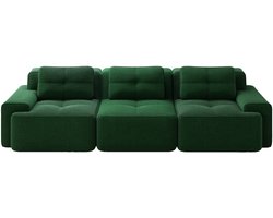 Boneloze modulaire bank, moderne woonkamerbank met lage zit, comfortabele katoenen fluwelen wolkbank, 3-zits kleinbank, slaapbank, groen