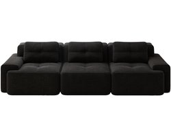 Boneloze modulaire bank, moderne woonkamerbank met lage zit, comfortabele katoenen fluwelen wolkbank, 3-zits kleinbank, slaapbank, zwart