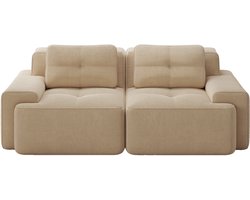 Boneloze modulaire bank, moderne woonkamerbank met lage zit, comfortabele katoenen fluwelen wolkbank, tweezits kleinbank, slaapbank, beige