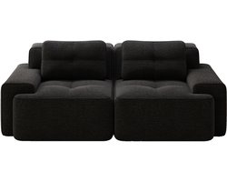 Boneloze modulaire bank, moderne woonkamerbank met lage zit, comfortabele katoenen fluwelen wolkbank, tweezits kleinbank, slaapbank, zwart